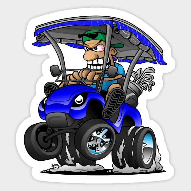 Funny Golf Cart Hotrod Golf Car Popping a Wheelie Cartoon Sticker by hobrath